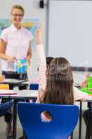 Pupil with hands up during lesson