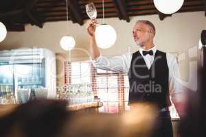 Bartender examining a clean wine glass