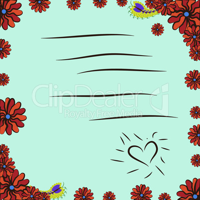 card with flowers and butterfly. card with flowers and butterfly in a frame