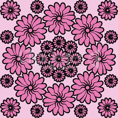 card with flowers. card with monochrome flowers on a pink background