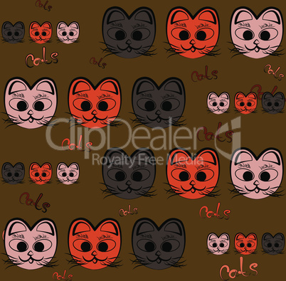 Cats. Orange, pink and brown. Seals for background, fabric, pattern with the words cats