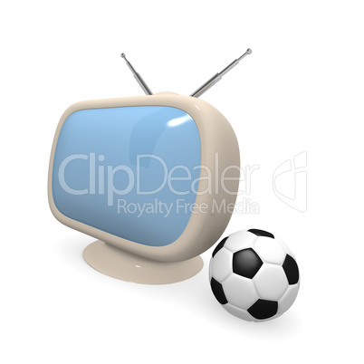 Retro television with soccer ball, 3d rendering