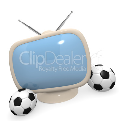 Retro styled television with a soccer ball, 3d rendering
