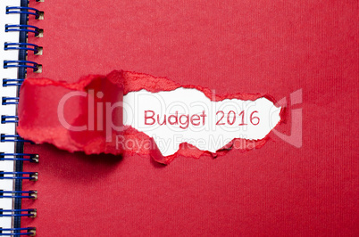 The word budget 2016 appearing behind torn paper