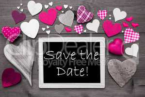 Chalkbord With Many Pink Hearts, Save The Date