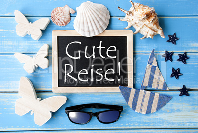 Blackboard With Maritime Decoration, Gute Reise Means Good Trip