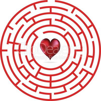 Love heart maze or labyrinth valentine's day vector illustration.