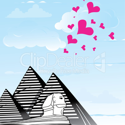 Pyramid and sphinx sphinks objects as travel love to the Cairo, Egypt , heart vector illustration