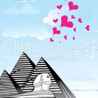 Pyramid and sphinx sphinks objects as travel love to the Cairo, Egypt , heart vector illustration