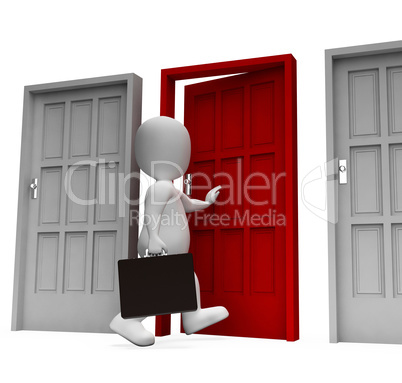Choice Businessman Means Doorways Render And Working 3d Renderin