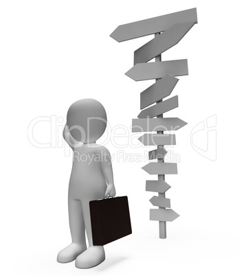 Confused Character Indicates Business Person And Businessman 3d