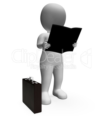 Reading Character Shows Business Person And Book 3d Rendering