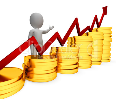 Coins Increase Represents Business Person And Advance 3d Renderi