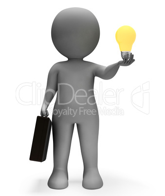 Businessman Lightbulb Shows Power Source And Character 3d Render