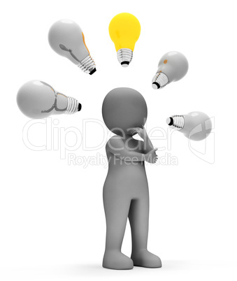 Character Lightbulbs Means Power Sources And Concept 3d Renderin
