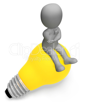 Lightbulb Thinking Indicates Power Source And Character 3d Rende
