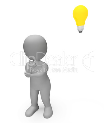 Thinking Lightbulb Shows Power Source And Character 3d Rendering