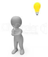Thinking Lightbulb Shows Power Source And Character 3d Rendering