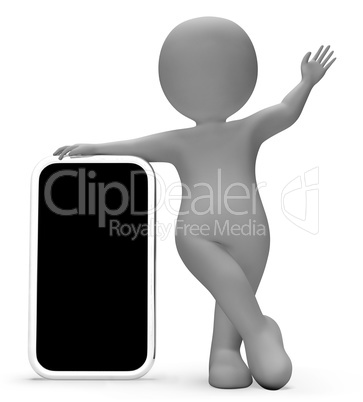 Smartphone Character Means World Wide Web And Blank 3d Rendering