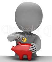 Save Character Indicates Piggy Bank And Saver 3d Rendering