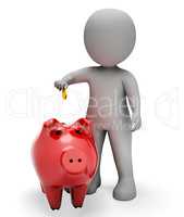 Savings Character Indicates Piggy Bank And Money 3d Rendering