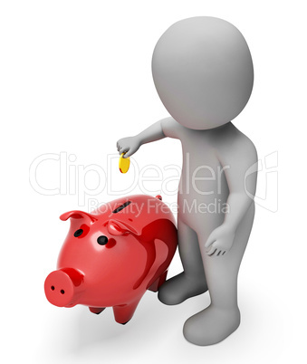 Money Character Means Piggy Bank And Illustration 3d Rendering