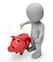 Money Character Means Piggy Bank And Illustration 3d Rendering