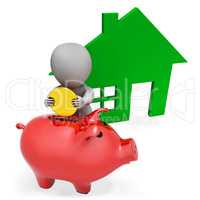 Character Mortgage Shows Piggy Bank And Apartment 3d Rendering