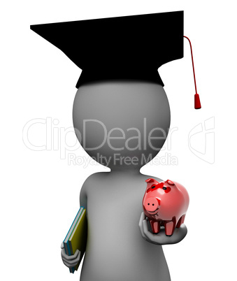 Education Savings Shows Piggy Bank And Rich 3d Rendering