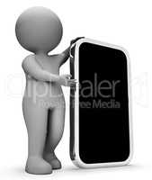 Character Smartphone Represents World Wide Web And Websites 3d R
