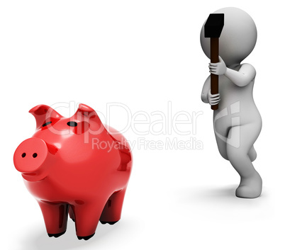 Piggybank Character Indicates Spending Word And Banking 3d Rende