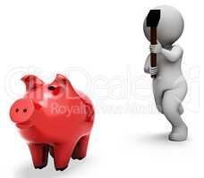 Piggybank Character Indicates Spending Word And Banking 3d Rende
