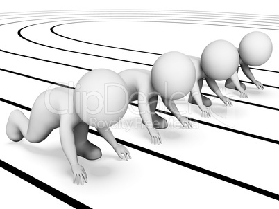 Running Race Indicates Sports Illustration And Characters 3d Ren