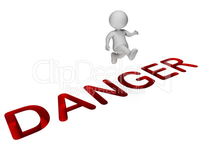 Danger Character Represents Climb Over And Cautious 3d Rendering