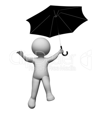 Umbrella Character Represents Render And Flying 3d Rendering