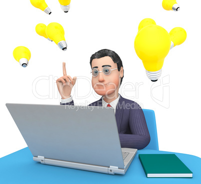 Character Laptop Means World Wide Web And Business 3d Rendering