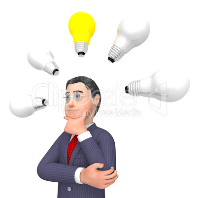 Lightbulbs Businessman Indicates Power Sources And Character 3d