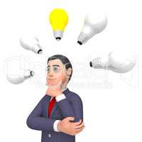Lightbulbs Businessman Indicates Power Sources And Character 3d