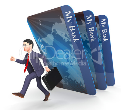 Debit Card Indicates Credit Cards And Bankrupt 3d Rendering