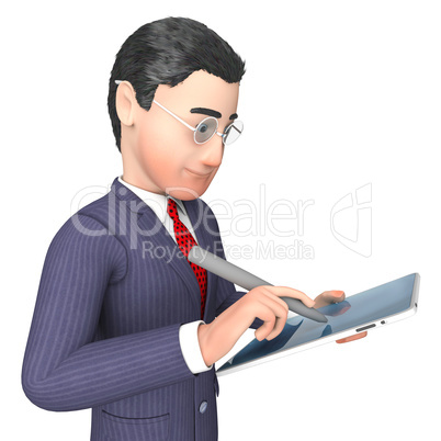 Businessman Character Represents Progress Report And Analysis 3d