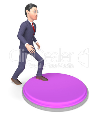 Businessman Character Indicates Emergency Button And Render 3d R