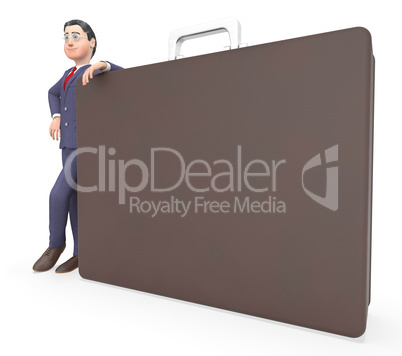 Businessman Character Shows Copy Space And Bag 3d Rendering