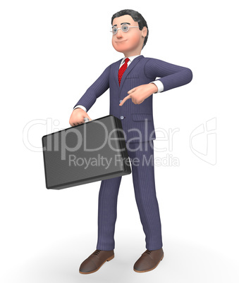 Briefcase Character Indicates Business Person And Commercial 3d Briefcase Character Indicates Business Person And Commercial 3d