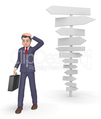 Confused Businessman Means Blank Sign And Character 3d Rendering