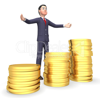 Coins Money Indicates Business Person And Monetary 3d Rendering