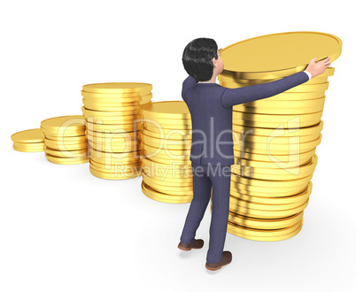 Coins Savings Means Business Person And Investment 3d Rendering