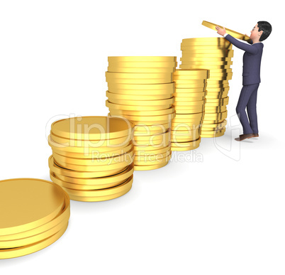 Character Money Shows Business Person And Saves 3d Rendering