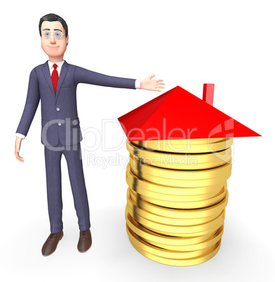 Businessman Money Represents Real Estate And Bank 3d Rendering