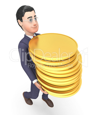 Finance Businessman Represents Coins Money And Success 3d Render