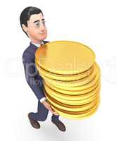 Finance Businessman Represents Coins Money And Success 3d Render